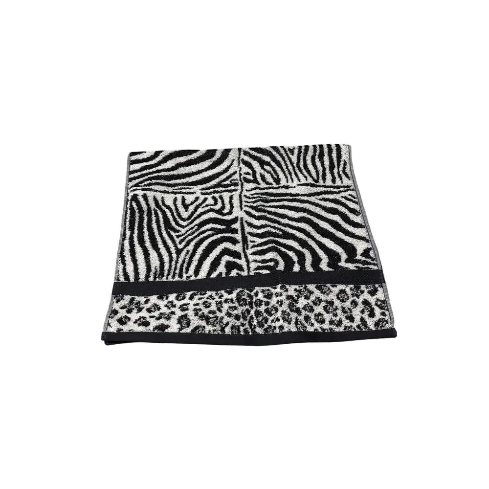 Spring maid black white animal print cotton bath and hand towel set nwt